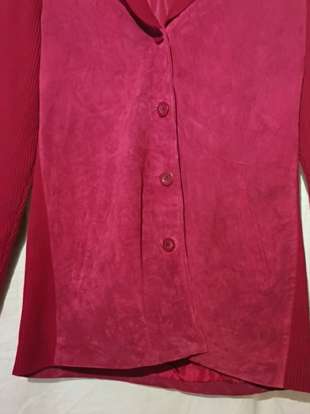Vintage Red Crimson Button-Front Leather Knit Jacket, Louis Dell' Olio NWOT 8 - Picture 5 of 13